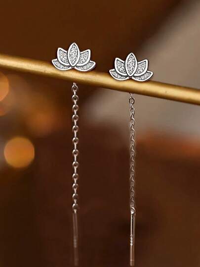 Paire de boucles d'oreilles mode femme à pampilles simple, boucles d'oreilles à longue frange de lotus, élégantes et chic en argent 925, convient pour le port quotidien, les banquets, les fêtes, les célébrations, les cadeaux, toutes les saisons