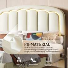 140*200cm/160*200cm, struttura letto moderna bianca con design sospeso, testiera a petalo e pratico spazio di archiviazione, illuminazione a LED e porta USB TYPE-C, elegante e confortevole.