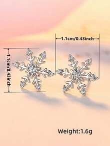 1 par de pendientes de botón con circonita cúbica con diseño de copo de nieve elegante para adolescentes, para fiesta de Navidad, joyería de regalo para niñas el Día de Navidad - 1# - Ver 8
