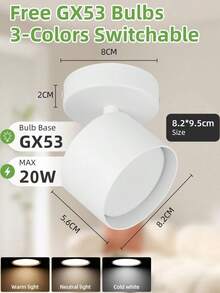 GX53 Recessed Ceiling Light, Room Decor Wall Lamp, Home LED Spotlight, Single/Double/Triple Head Spotlight, Black/White, Compatible With GX53 Bulb, Suitable For Living Room/Kitchen/Shop/Hallway/Bedroom/Cafe/Gallery/Museum/Attic/Dining Room/Entrance, Choose Size As Needed - GX53 Lamp Holder (rotatable Horizontally 350° and Vertically 90°) - View 13