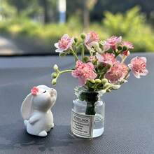 2pcs Of Small Rabbit Jasmine Flower Central Control Healing Ornaments, Car Vase Decorations, Perfume Car Interior Decor Items.