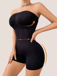 Women's Seamless Body Shaper Bodysuit With Tummy Control, Butt Lifter, Chest Wrap, 1pc - 黑色 - 查看 3