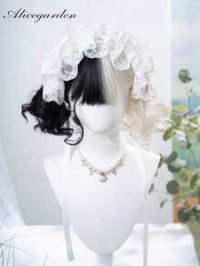 alicegarden 1 Synthetic Heat-Resistant Wig With Bangs, Color Blocked Short Roll Wig, 12 Feet Long, Made Of Fiber, Suitable For Daily Use, Natural Simulation Wig