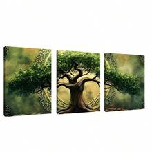 3pcs Medieval Celtic Tree Of Life, Printed With Natural Green Plant Trees, Illustrated With Lush Branches And Leaves, Wall Arts Canvas Posters, Living Room And Bedroom Home Decoration Hanging Paintings - Multicolor - View 10