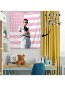 Personalisierbare Wandteppiche mit Fotos und Text, für Geburtstag, Hochzeit, Halloween, Weihnachten, Party, Vatertag/Muttertag, Wohndekoration, Schlafzimmer Ästhetik, Multifunktional