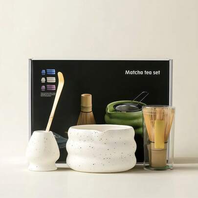 1pc/4pcs/7pcs Matcha Bowl Tea Set, Includes Matcha Bowl With Spout, Matcha Powder Container, Matcha Whisk, Tea Scoop, Tea Cloth, Tea Strainer, Gift Box, Back To School Set, Holiday Gift Set, Halloween Gift, Christmas Gift