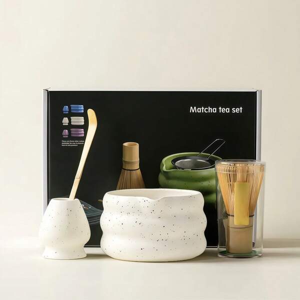 1pc/4pcs/7pcs Matcha Bowl Tea Set, Includes Matcha Bowl With Spout, Matcha Powder Container, Matcha Whisk, Tea Scoop, Tea Cloth, Tea Strainer, Gift Box, Back To School Set, Holiday Gift Set, Halloween Gift, Christmas Gift