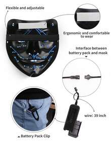 恐怖LED万圣节面具，圣诞节发光角色扮演面具，发光派对化妆舞会面具，派对氛围装饰，派对恶作剧道具，魔术道具，LED派对面具服装，3种灯光模式，万圣节面具 - 彩色 - 查看 4