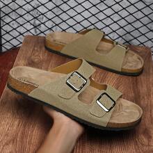 Adjustable Buckle Unisex Casual Slippers, Soft Cork Slide Sandals, Outdoor Beach Shoes, Suitable For Men And Women, Plus Size - Khaki - View 7