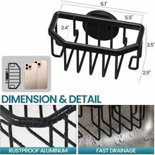 Sponge Holder With Strong Suction Cup, Dish Sponge Caddy Inside Sink Removable, Rustproof Aluminum Sponges, Brushes, Stoppers And Scrapers - Black