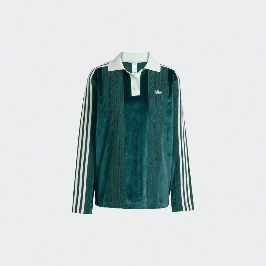 Adidas Originals 女式长袖针织 Polo 衫 - 綠色 - 查看 1