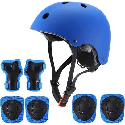 NiñOs Ciclismo Rodillo Patinaje Rodilla, Protecciones Patines Para Bicicleta NiñO, Rodilleras + MuñEqueras + Casco De Patinaje De NiñOs – TamañO Ajustable (55-65CM), Apto Para MonopatíN, Ciclismo, Bike Riding Y Otros Deportes Extremos