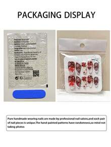 10片/套 手工亚克力美甲贴片，中长椭圆形，新年美甲，红色美甲，秋冬美甲贴片，白色雪花，白色浮雕，红色爱心，红色蝴蝶结，美甲用品，假指甲，可拆卸假指甲，美甲用品，美甲艺术，适合派对、舞蹈、日常佩戴、学生派对，按压式可重复使用，配有果冻胶和指甲锉，DIY美甲用品 - 酒紅色 - 查看 5