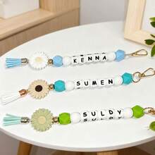1-Piece Flower Bag Charm, Tassel Pendant, Available In Multiple Flower Colors, Customizable With Name And Initials Beads, Suitable As A Birthday/Holiday Gift For Mother/Family/Girlfriend. - Multicolor - View 4