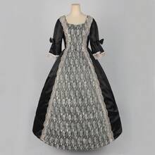 Luxury Handmade Mid-Sleeve Golden Applique Dress, Vintage European Palace Style Formal Gown, Performance/Dance/Nobility Party Dress For Women