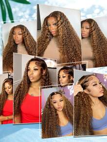 NARNI Honey Blonde Wig Human Hair 13x6 HD Transparent Deep Wave Lace Front Wigs Human Hair P4/27 Highlight Curly Human Hair Wig Wet And Wavy Ombre Colored Glueless Human Hair Wig 250 Density Pre Plucked Lace Frontal Wigs For Women - S4/27 - 查看 11