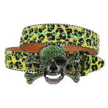 Halloween Bohemian Leopard Pattern Punk Style Rhinestone Studded Skull Design Glitter Waist Belt, Goth Y2k Streetwear Accessory For Pants