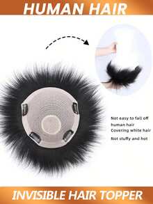 Men's Natural Looking Human Hair Topper Straight Thin And Light Weight For Increased Volume And White Hair Coverage - Natural Black - View 3