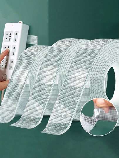 1/2/4 Roll Upgraded Mesh Nano Double-Sided Adhesive Tape, Reusable & Washable, 1M To 5M Options, Thick Transparent High Viscosity Glue Suitable For Wall Decor, Floor Mats, Hooks & Racks (Load Bearing 20KG)