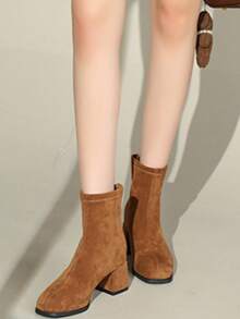 2025 Bottes polyvalentes pour femmes, Printemps/Automne, Bottes français à talon épais, Bottes de cheville fines