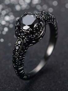 1pc Black Plated Micro Inlaid Zirconia Stone Ring For Women Daily Wear Party Gift Simple Elegant Design Fashion Jewelry 8MJV - 槍蒙特 - 查看 5