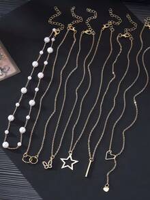 6pcs/Set Fashion Heart, Butterfly, Star & Faux Pearl Multilayer Necklace Set, Suitable For Women's Daily Wear, Dates, Vacation Gifts - Multicolor - View 4