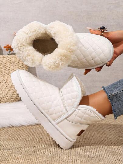 1 Pair Women's Solid Color Random Print Quilted Preppy College Vacation Fashion Elegant Street Gothic Retro Outdoor Lolita Style Commute Fringed Edge Thermal Lined Glossy Short Tube Women Snow Boots, Indoor Thick Bottom Warm Shoes, Home Beach Holiday Wedding College Party Office Outdoor Winter Slip-On Thickened Warm Non-Slip Durable Snow Boots