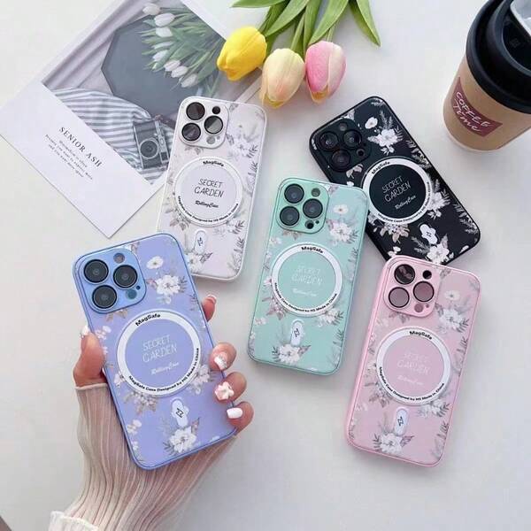 1pc Compatible With IPhone 16 Pro Max Phone Case, Floral Soft Silicone Protective Cover With Magnetic Charging, Lens Film, Suitable For Birthday, Valentine's Day, Christmas Gifts