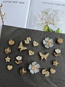 18pcs Detachable Camellia, Golden Pearl Butterfly, Flower, Dollar, Star, Heart, Garden/Beach Shoes Decor, Great Holiday Gift