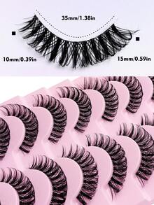 Rikuaild 10 Pairs Full Set False Eyelashes, Russian Style Strip Lashes, D Curl Transparent Band Lashes, Thick & Fluffy Natural Look Lashes, Volumizing Lashes, Travel Makeup Essential, Reusable, Thick & Voluminous Lash Makeup - 俄羅斯條狀假睫毛 - 查看 6