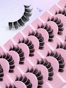 Rikuaild 10 Pairs Full Set Eyelashes, Russian Style Strip Lashes, D Curl Transparent Band Faux Mink Lashes, Enlarging Eyes, Thick & Fluffy Natural Lashes, Lash Extension, Travel Makeup Essential, Reusable Dramatic Lash Look - 俄羅斯條狀假睫毛 - 查看 6