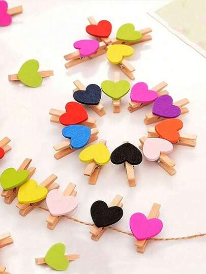 10 件心形夹子，木制心形衣夹，用于照片纸便签装饰，家居婚礼装饰文具