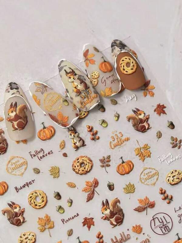 1pc Autumn Pinecone 3D Nail Art Stickers, Autumn Harvest Pumpkin, Falling Leaves, Sunflower Flower Nail Art Stickers, Accessories, Parts, Nails, Nail Decorations, Chips