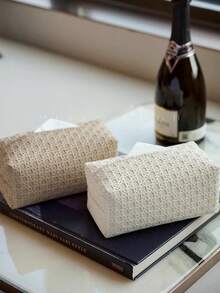 Caja de pañuelos de cuero con patrón de mimbre, accesorios de cocina impermeables, caja de pañuelos decorativa, soporte de servilletas para mesa, caja de pañuelos para baño - Albaricoque - Ver 6