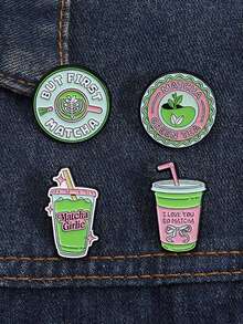 4枚抹茶爱好者珐琅胸针，抹茶女孩风格，抹茶绿茶主题别针，翻领徽章，送给朋友的珠宝礼物 - 綠色 - 查看 5