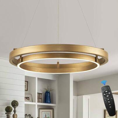 FookChak Gold LED Ring Chandelier 24" Chandelier Dimmable Round Foyer Chandeliers Light Modern Circular Chandeliers For Dining Room Entry Bedroom Office Living Room, 24in