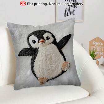 TOPSSCTR 1pc Playful Penguin Plush Pillow Cover, Single-Sided Print, Cute Cartoon Penguin Design, Soft Polyester Material, Perfect For Living Room & Bedroom Decor (No Embroidery), Bedroom Accent | Cute Animal Decor | Zipper Closure, Penguin Gifts
