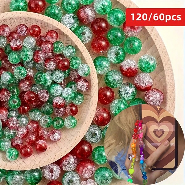 120/60 piezas de 8/10mm Cuentas de Navidad de acrílico en rojo y verde sueltas para hacer manualidades y joyería DIY