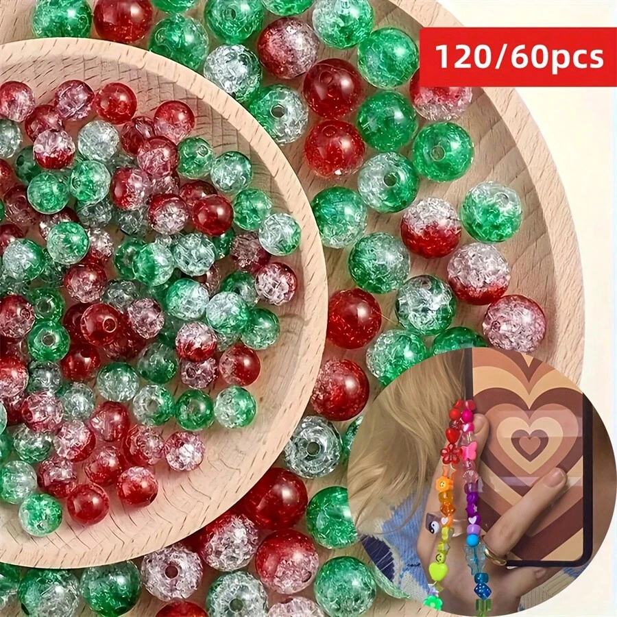 120/60pcs 8/10mm Acrylic Christmas Beads Mix Festive Red & Green Loose For DIY Jewelry Making