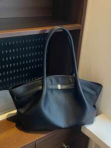 New Simple PU Tote Bag For Women - Black - View 1