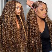 NARNI Honey Blonde Wig Human Hair 13x6 HD Transparent Deep Wave Lace Front Wigs Human Hair P4/27 Highlight Curly Human Hair Wig Wet And Wavy Ombre Colored Glueless Human Hair Wig 250 Density Pre Plucked Lace Frontal Wigs For Women - S4/27 - 查看 5