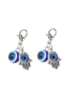 2pcs/Set Blue Evil Eye Keychain Amulet Lucky Alloy Keyring, Bag Charm, Car Key Chain, Pendant Gift For Friends - Multicolor - View 9
