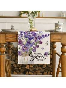 Lavender Leaves Printed Sweet Home Summer Tablecloth, Seasonal Spring Kitchen & Dining Table Decoration For Home Parties - Purple - View 8