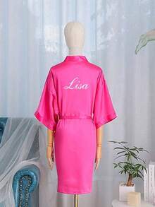 Customized Satin Lace Trim Bridal Robe, Bridesmaid Personalized Wedding Robe, Wedding Party Robe, Personalized Name Robe, Bridal Shower Gift, Silky Loungewear, Bridesmaid Matching Silky Loungewear, Wedding Party Gift, Perfect Gift - Multicolor - View 21