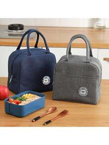 1 Large Capacity Insulated Lunch Bag With Double Pockets, Made Of Thick Aluminum Foil And Durable Oxford Fabric, Equipped With A Fixed Handle, Featuring Heat Insulation And Leak-Proof Functions, Reusable, Waterproof Zipper Lunch Bag