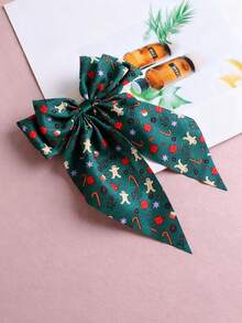 1pc Elegant Satin Bow Hair Clip, Christmas Party Hair Accessory, Santa Claus Ribbon Bowknot, Single Piece, Fabric Material, Solid Color Design,With Cardboard Backing