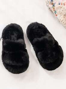 1 Pair Children's Fluffy Slippers For Autumn/Winter, Soft & Comfortable, Suitable For Toddlers & Kids Indoor Warm House Slippers