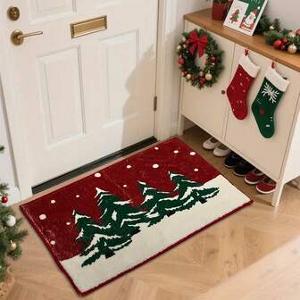 1 件圣诞主题浴室垫，带有圣诞树和飘落的雪花图案，采用仿羊绒制成，吸水性能强，背面有硅胶防滑垫 - 可机洗，非常适合浴室、客厅、卧室以及室内外入口门垫的家居装饰，是圣诞节、情人节和新年礼物的完美选择