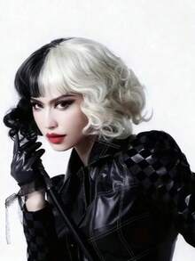 1 件/女士时尚黑白阴阳卷发假发，中等长度，非常适合各种服装角色扮演。