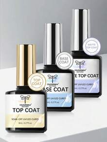 3 件套底油、面油和哑光面油凝胶指甲油套装哑光面油 UV LED 美甲指甲油底漆可浸透表面指甲凝胶套装美甲 DIY 沙龙女孩礼物 - 無色 - 查看 2